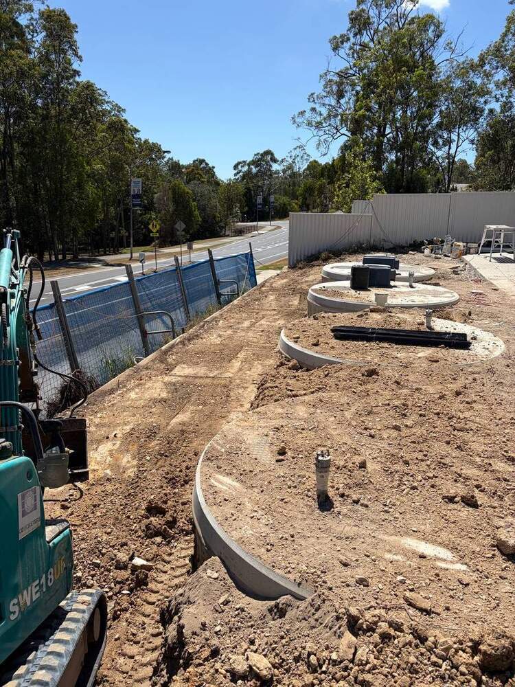 Completed stormwater pit installation with multiple precast units