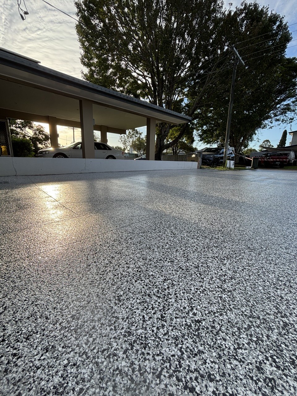 Polyaspartic Flake System — driveway and house surround, Gold Coast SEQ